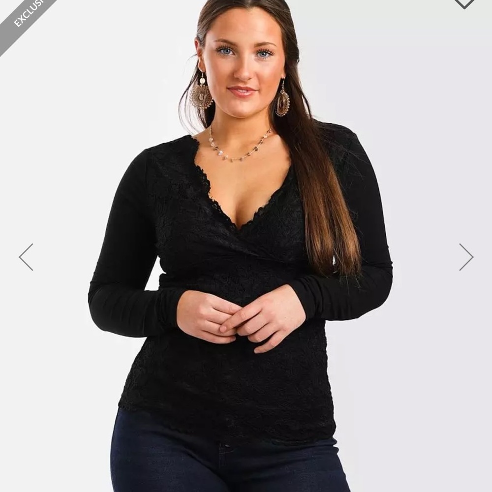 BKE Black Lace Long Sleeve Blouse